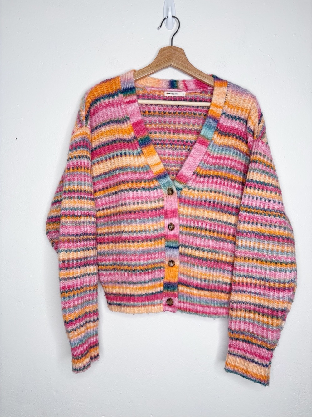Marine Layer Dream Yarn Crop Cardigan Multicolor Pink Orange Teal Size M
